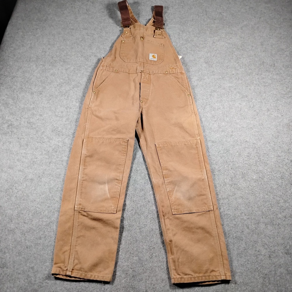 Carhartt Vintage Youth Kids Brown Duck Canvas Double Knee Overalls Size Medium